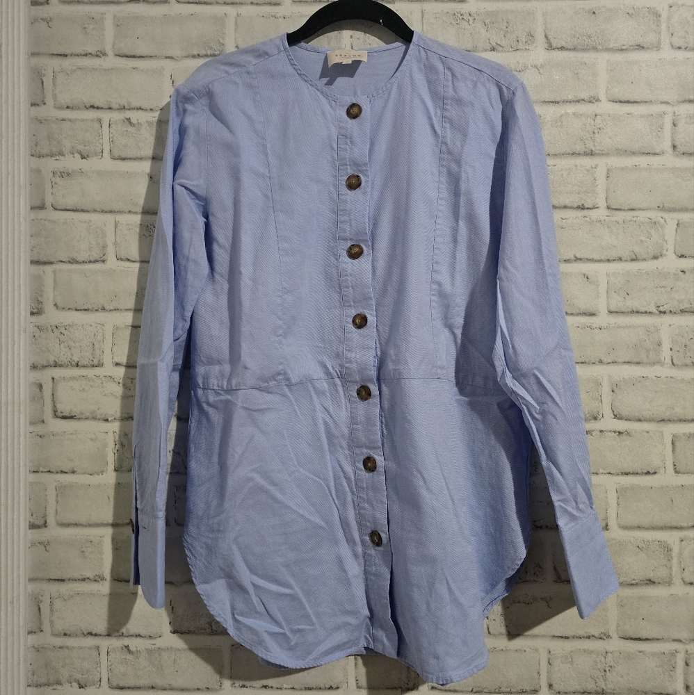 Sezane Poplin Button Down Tunic Shirt Blue size 34 / S - Picture 2 of 7